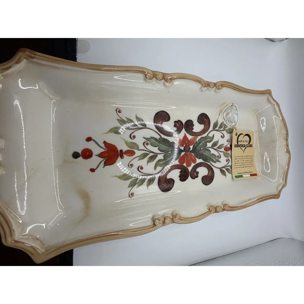 Italian Ceramic Rectangular Serving Tray Ceramica Cuore Floral Made in Italy